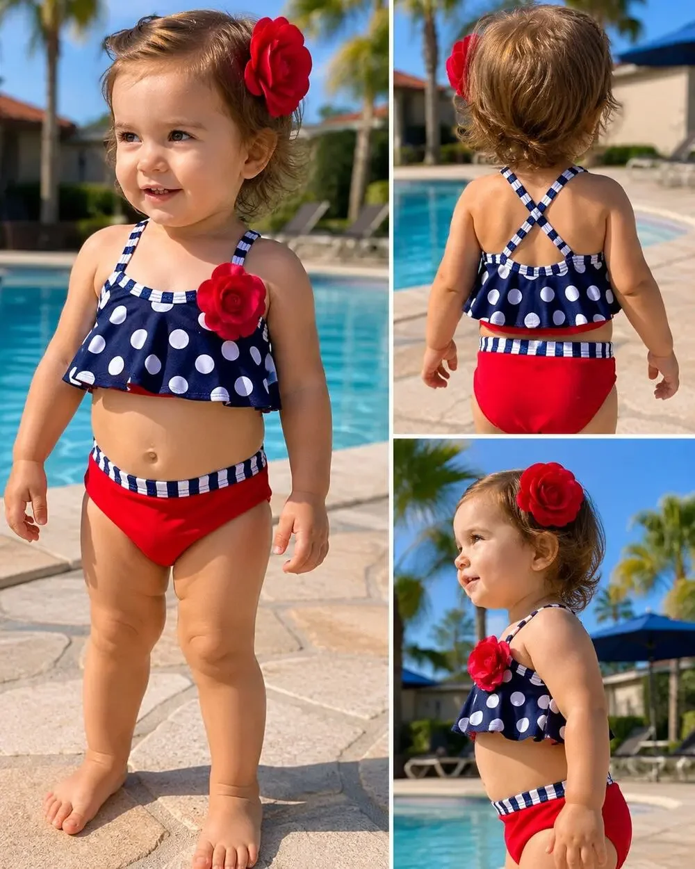 Wonder Nation Girls Two-Piece Ruffle Bikini Swimsuit Polka Dot Size 3–6 Months
